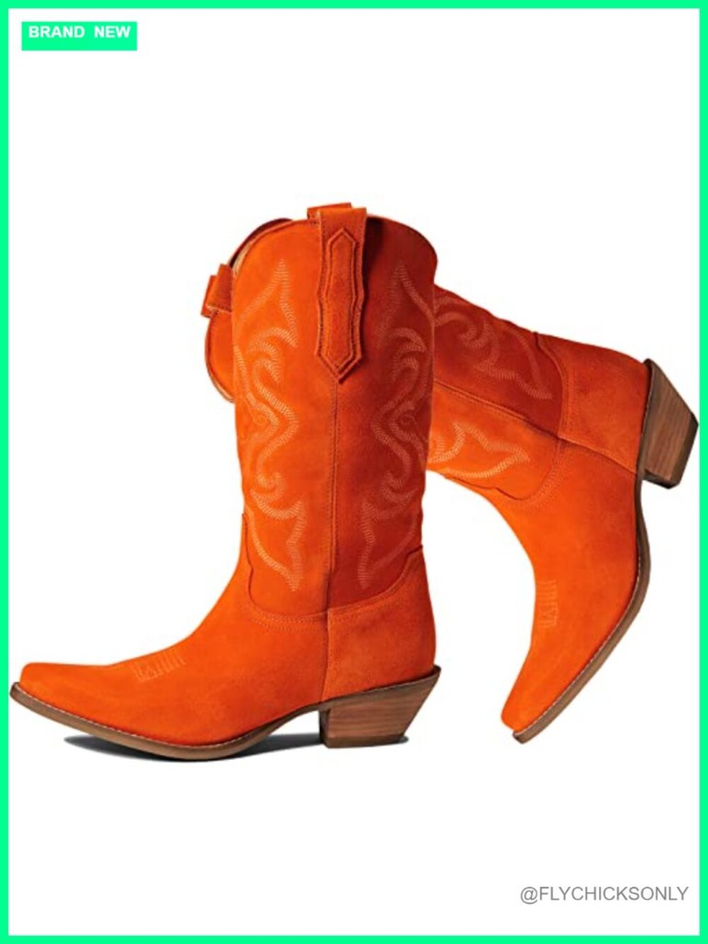 LEHOOR Women's Embroidered Mid Calf Western Boots Low Chunky Heel